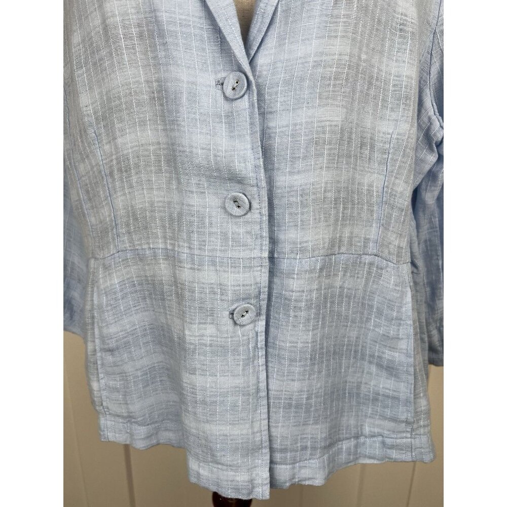 Eileen Fisher 100% Linen Jacket XL Blue Boxy 3/4 Sleeve Lightweight Button Front - Picture 3 of 12